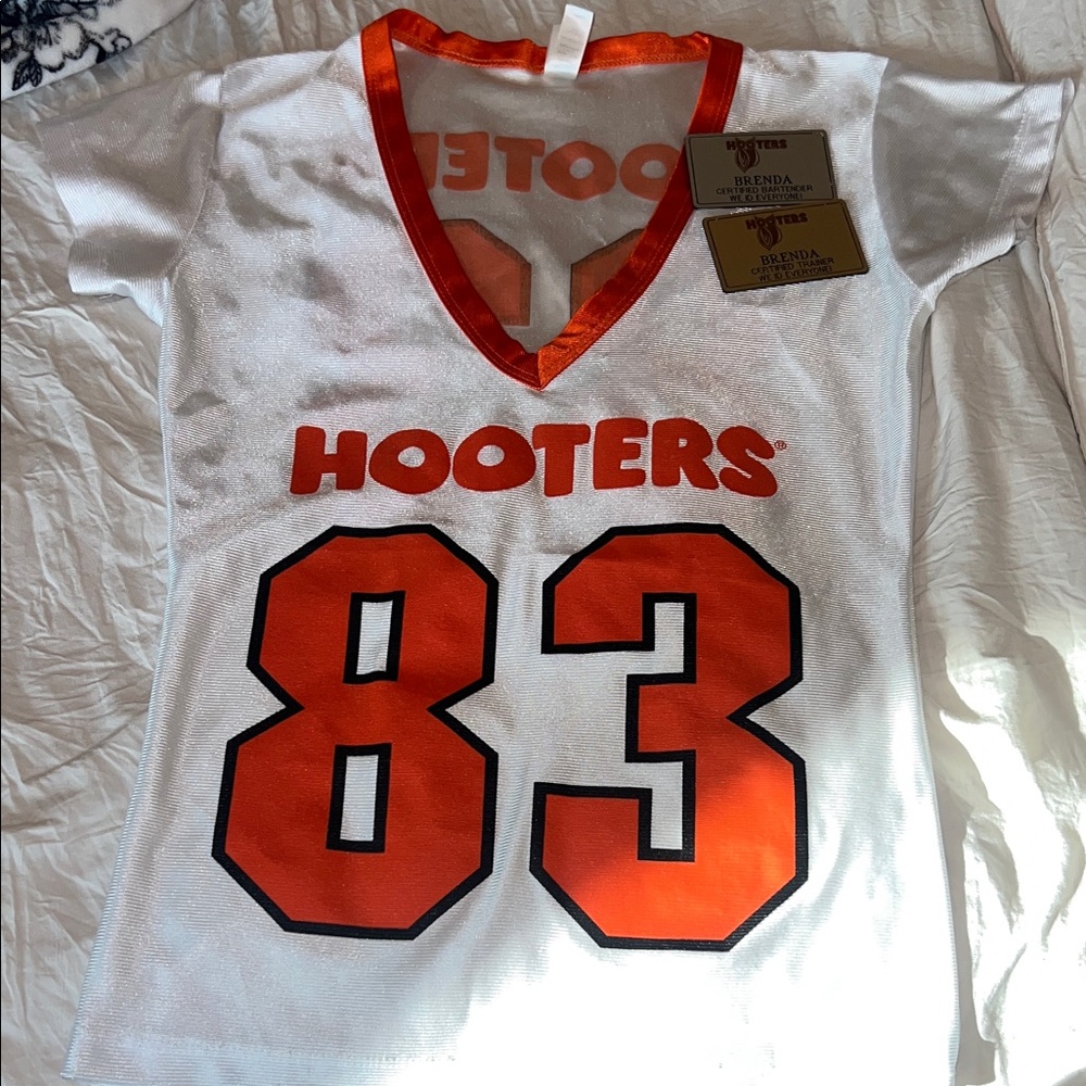 Hooters White and Orange V-Neck Top